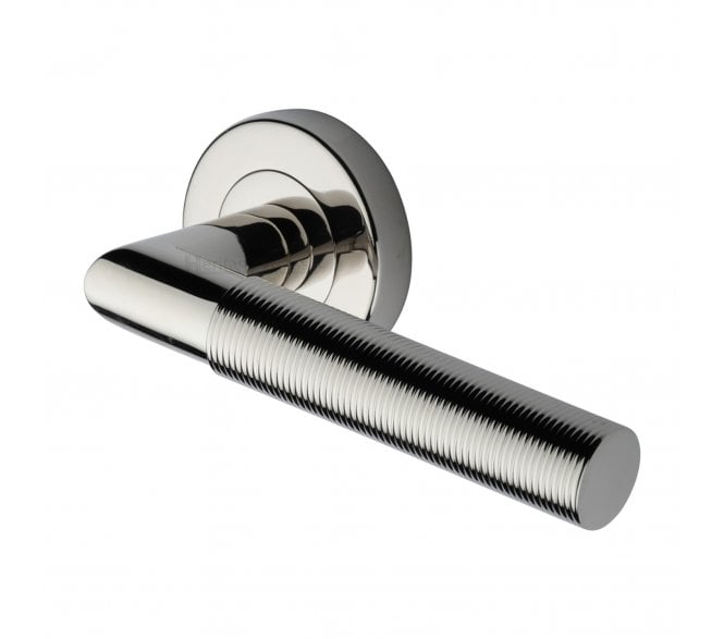 Heritage Brass V2274 Bauhaus Mitred Reeded Lever on Rose - Polished Nickel