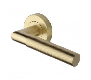 Heritage Brass V2274 Bauhaus Mitred Reeded Lever on Rose - Satin Brass