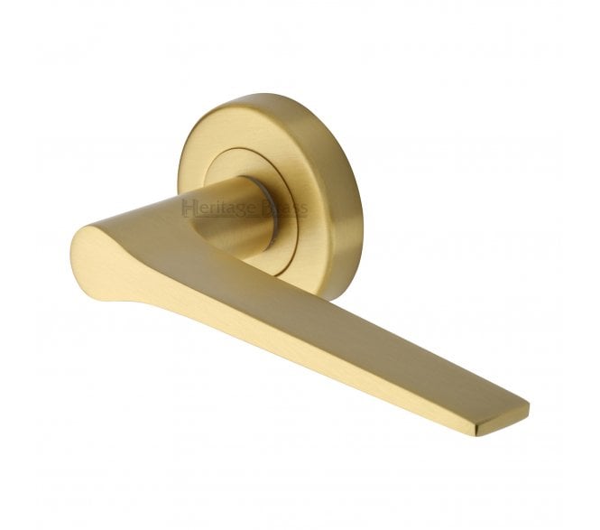Heritage Brass V4189 Gio Door Handles On Round Rose - Satin Brass