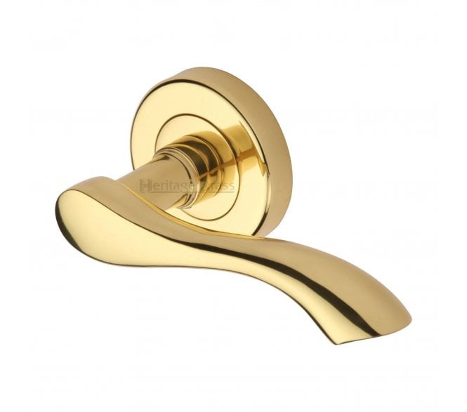 Heritage Brass V7210 Algarve Door Handles On Round Rose - Polished Brass