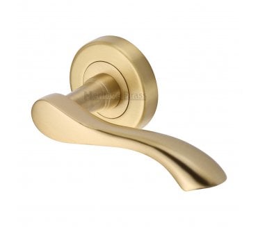 Heritage Brass V7210 Algarve Door Handles On Round Rose - Satin Brass