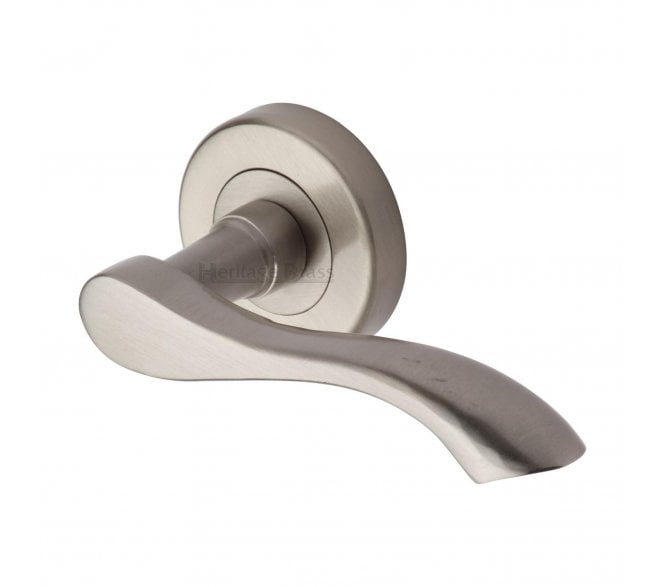Heritage Brass V7210 Algarve Door Handles On Round Rose - Satin Nickel