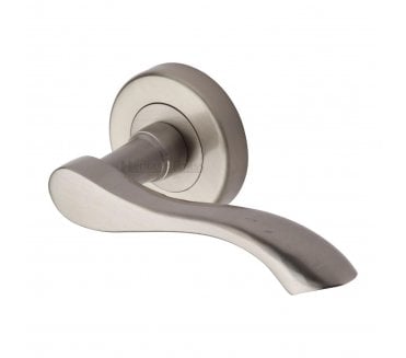 Heritage Brass V7210 Algarve Door Handles On Round Rose - Satin Nickel