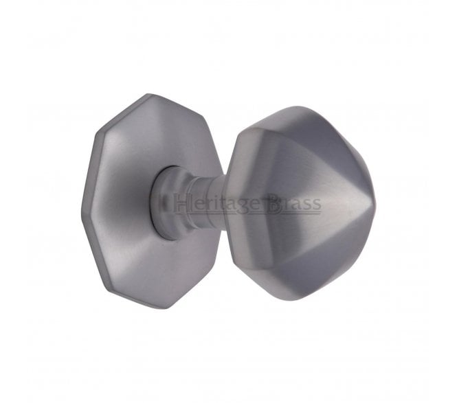 Heritage Brass V880 Faceted Centre Door Knob 63mm - Satin Chrome