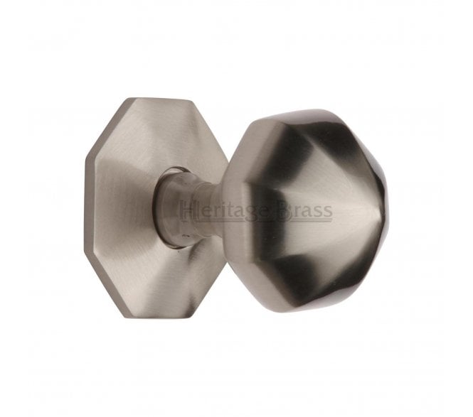 Heritage Brass V880 Faceted Centre Door Knob 63mm - Satin Nickel