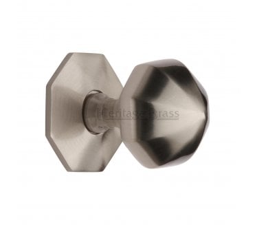 Heritage Brass V880 Faceted Centre Door Knob 63mm - Satin Nickel