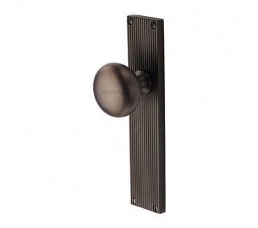 Heritage Brass V9200-MB Victoria Mortice Knobs On Reeded Backplate - Matt Bronze