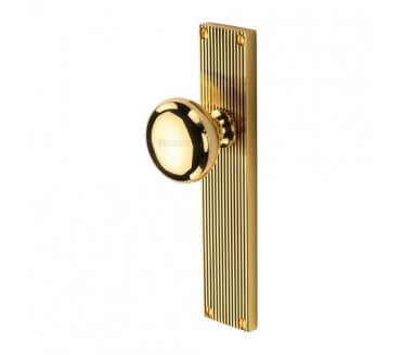 Heritage Brass V9200-PB Victoria Mortice Knobs On Reeded Backplate - Polished Brass