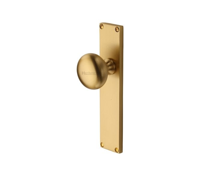 Heritage Brass V9400-SB Victoria Mortice Knobs On Backplate - Satin Brass