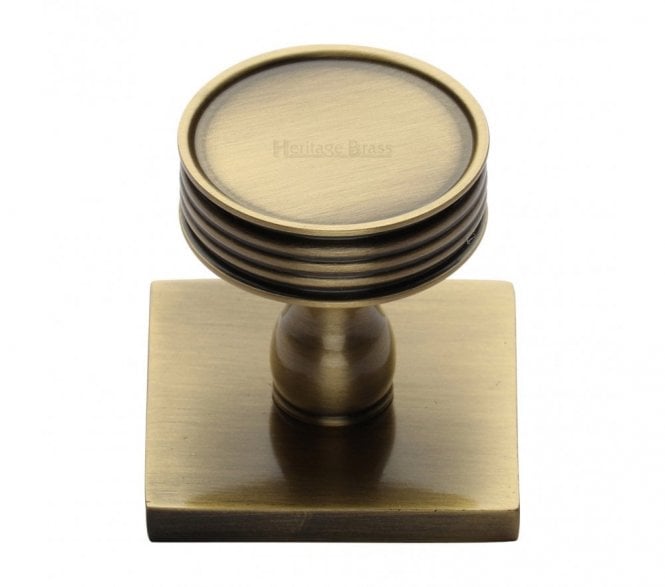 Heritage Brass Venetian Designer Cabinet Knob on Square Backplate - Antique Brass