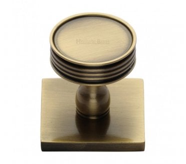 Heritage Brass Venetian Designer Cabinet Knob on Square Backplate - Antique Brass
