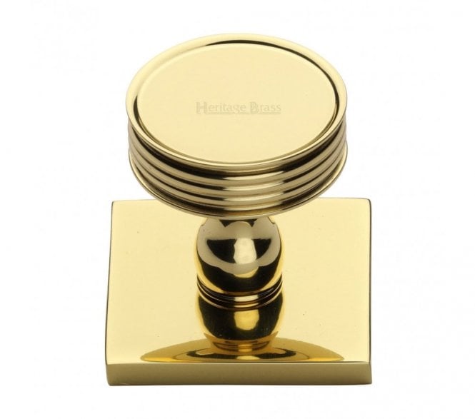 Heritage Brass Venetian Designer Cabinet Knob on Square Backplate - Polished Brass