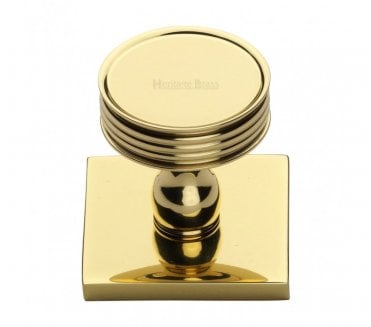 Heritage Brass Venetian Designer Cabinet Knob on Square Backplate - Polished Brass