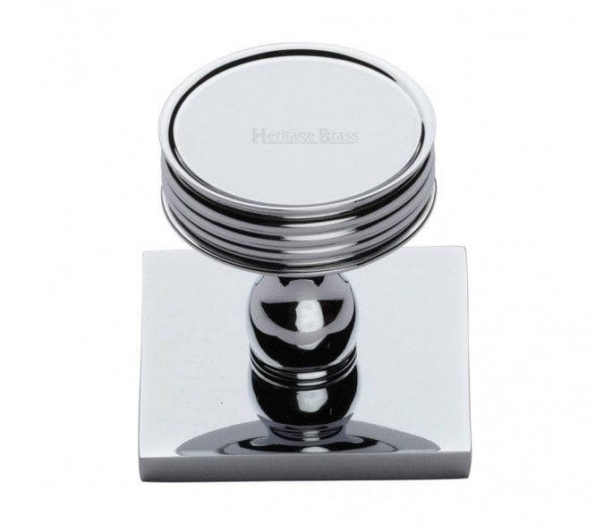 Heritage Brass Venetian Designer Cabinet Knob on Square Backplate - Polished Chrome