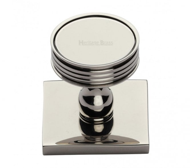 Heritage Brass Venetian Designer Cabinet Knob on Square Backplate - Polished Nickel