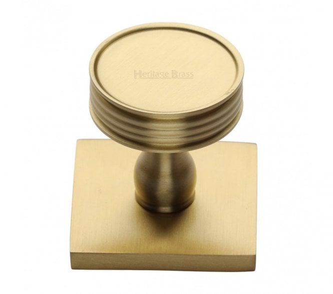 Heritage Brass Venetian Designer Cabinet Knob on Square Backplate - Satin Brass