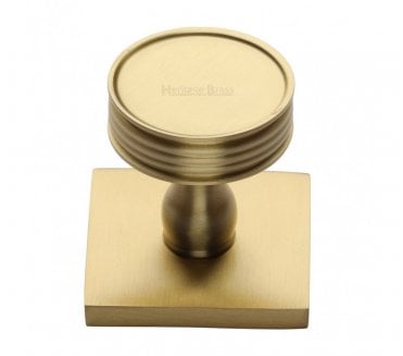 Heritage Brass Venetian Designer Cabinet Knob on Square Backplate - Satin Brass