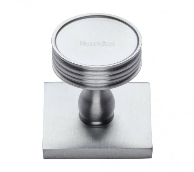 Heritage Brass Venetian Designer Cabinet Knob on Square Backplate - Satin Chrome