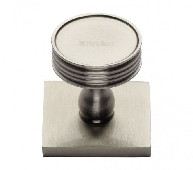 Heritage Brass Venetian Designer Cabinet Knob on Square Backplate - Satin Nickel