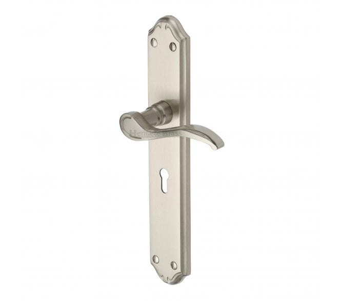 Heritage Brass Verona Long Backplate Door Handles - Satin Nickel