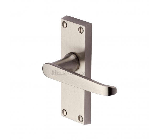Heritage Brass Victoria Door Handles On Backplate - Satin Nickel