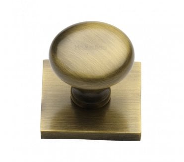 Heritage Brass Victorian Round  Designer Cabinet Knob on Square Backplate - Antique Brass