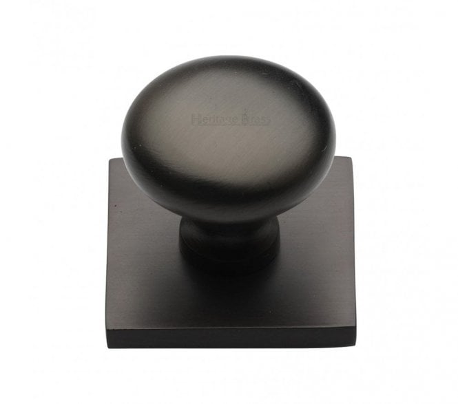 Heritage Brass Victorian Round  Designer Cabinet Knob on Square Backplate - Matt Bronze