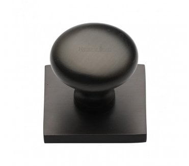 Heritage Brass Victorian Round  Designer Cabinet Knob on Square Backplate - Matt Bronze