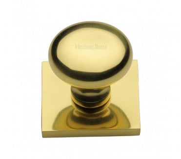 Heritage Brass Victorian Round  Designer Cabinet Knob on Square Backplate - Polished Brass