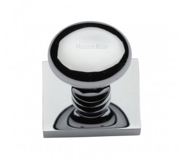 Heritage Brass Victorian Round  Designer Cabinet Knob on Square Backplate - Polished Chrome