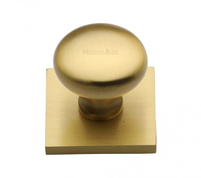 Heritage Brass Victorian Round  Designer Cabinet Knob on Square Backplate - Satin Brass