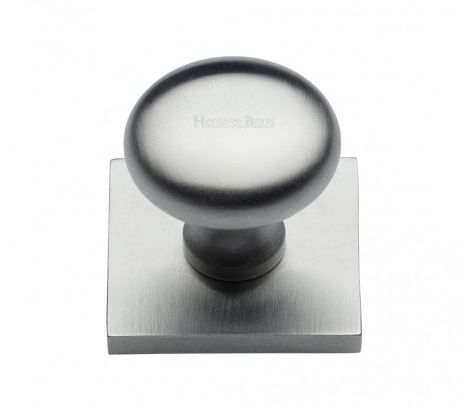Heritage Brass Victorian Round  Designer Cabinet Knob on Square Backplate - Satin Chrome
