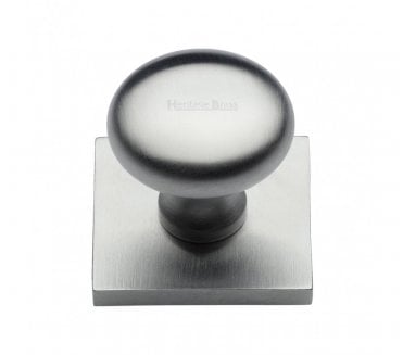 Heritage Brass Victorian Round  Designer Cabinet Knob on Square Backplate - Satin Chrome