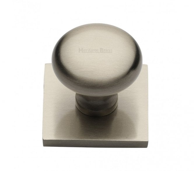 Heritage Brass Victorian Round  Designer Cabinet Knob on Square Backplate - Satin Nickel
