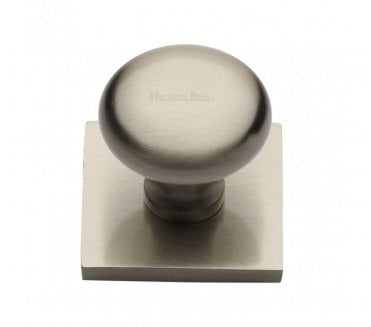 Heritage Brass Victorian Round  Designer Cabinet Knob on Square Backplate - Satin Nickel