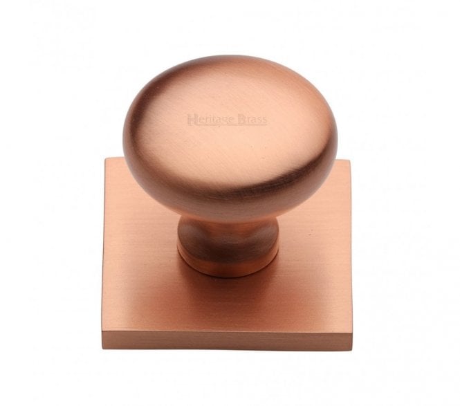 Heritage Brass Victorian Round  Designer Cabinet Knob on Square Backplate - Satin Rose Gold