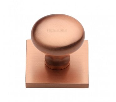 Heritage Brass Victorian Round  Designer Cabinet Knob on Square Backplate - Satin Rose Gold