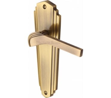 Heritage Brass Waldorf Art Deco Door Handles On Backplate - Antique Brass