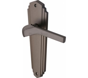 Heritage Brass Waldorf Art Deco Door Handles On Backplate - Matt Bronze
