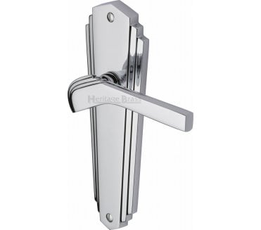 Heritage Brass Waldorf Art Deco Door Handles On Backplate - Polished Chrome