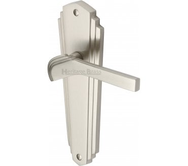 Heritage Brass Waldorf Art Deco Door Handles On Backplate - Satin Nickel