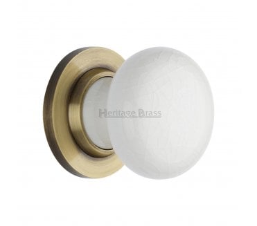 Heritage Brass White Crackle Porcelain Door Knobs  - Antique Brass