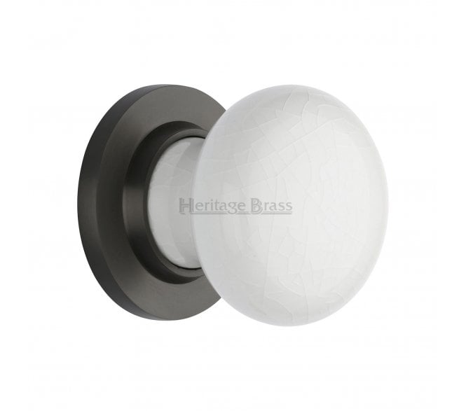 Heritage Brass White Crackle Porcelain Door Knobs - Matt Bronze
