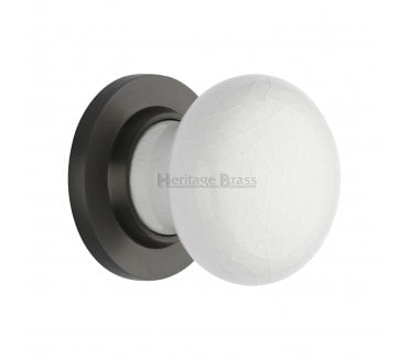 Heritage Brass White Crackle Porcelain Door Knobs - Matt Bronze