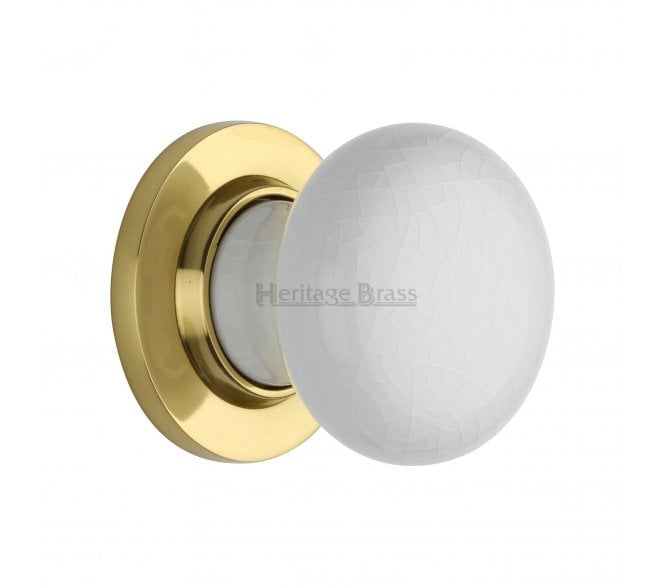 Heritage Brass White Crackle Porcelain Door Knobs - Polished Brass