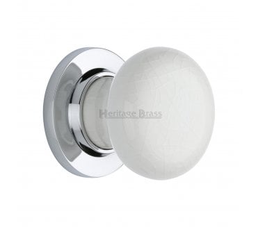 Heritage Brass White Crackle Porcelain Door Knobs - Polished Chrome