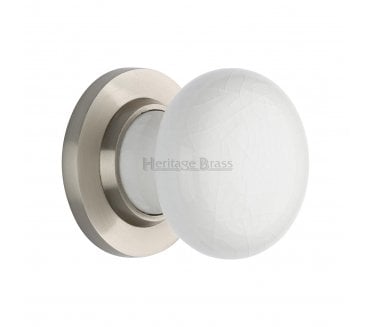 Heritage Brass White Crackle Porcelain Door Knobs - Satin Nickel