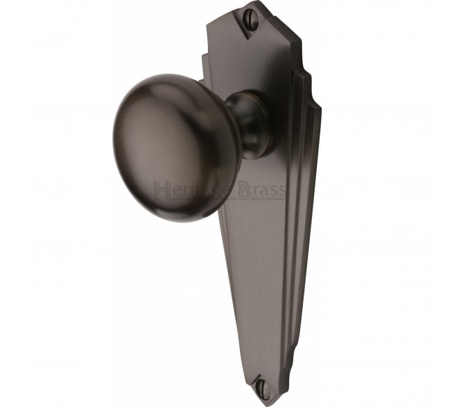 Heritage Broadway Art Deco Knob On Backplate - Matt Bronze