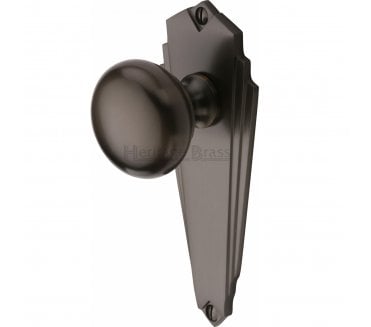 Heritage Broadway Art Deco Knob On Backplate - Matt Bronze