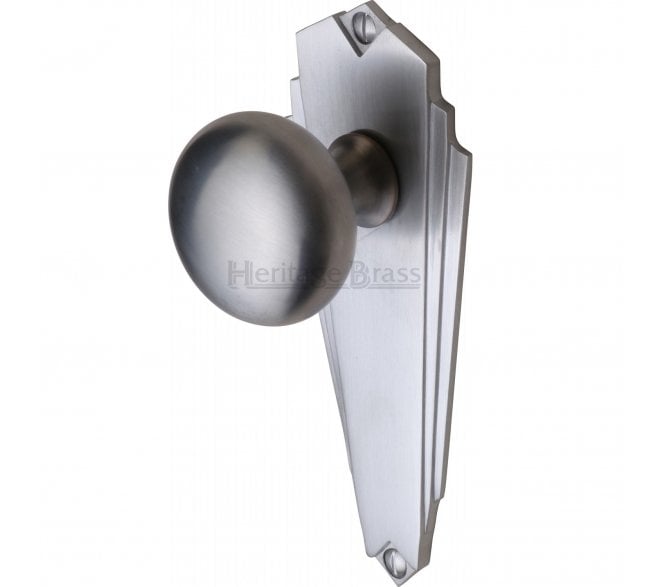 Heritage Broadway Art Deco Knob On Backplate - Satin Chrome